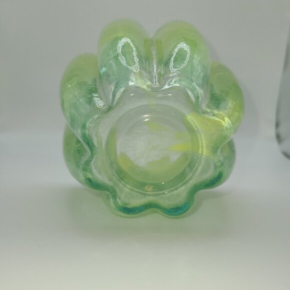 Ecoglass Recycled Glass Candle Holder from Spain. Green and Yellow. 3.5" - Picture 3 of 3